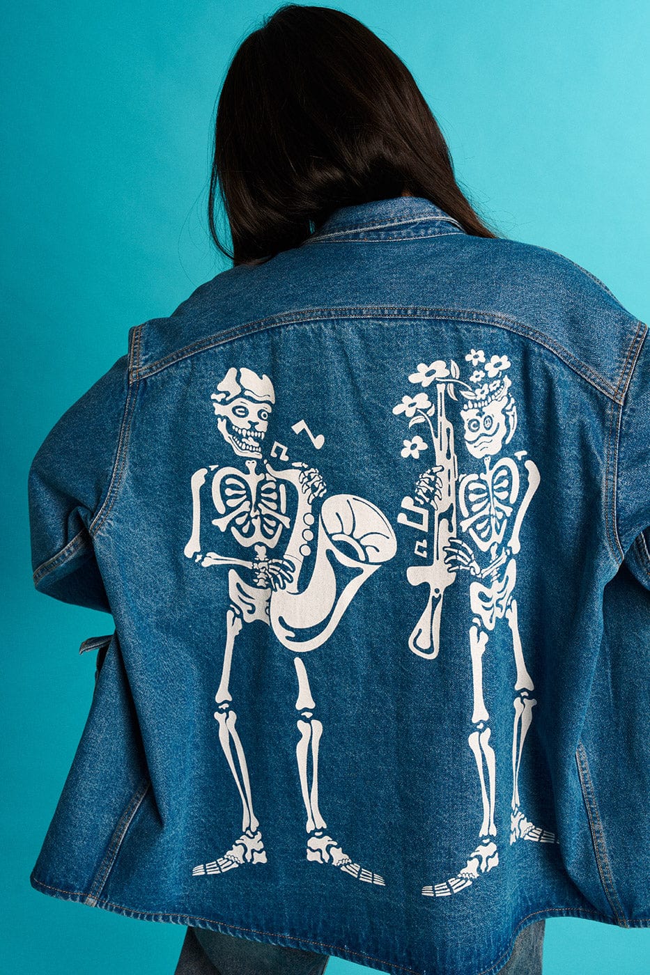 WCC Multi-Pockets Musical Skeletons Denim Jacket