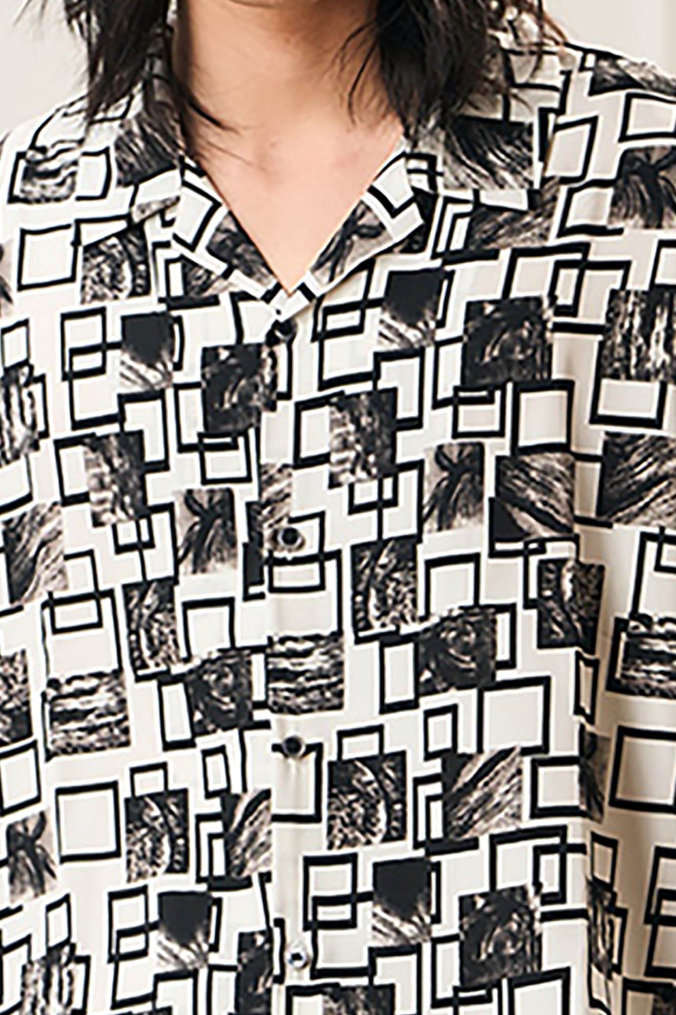 EPIC POETRY Monochrome Collage Grid Cuban Half Shirt