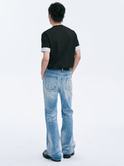 CATSSTAC Frost-Washed Distressed Straight-Leg Jeans