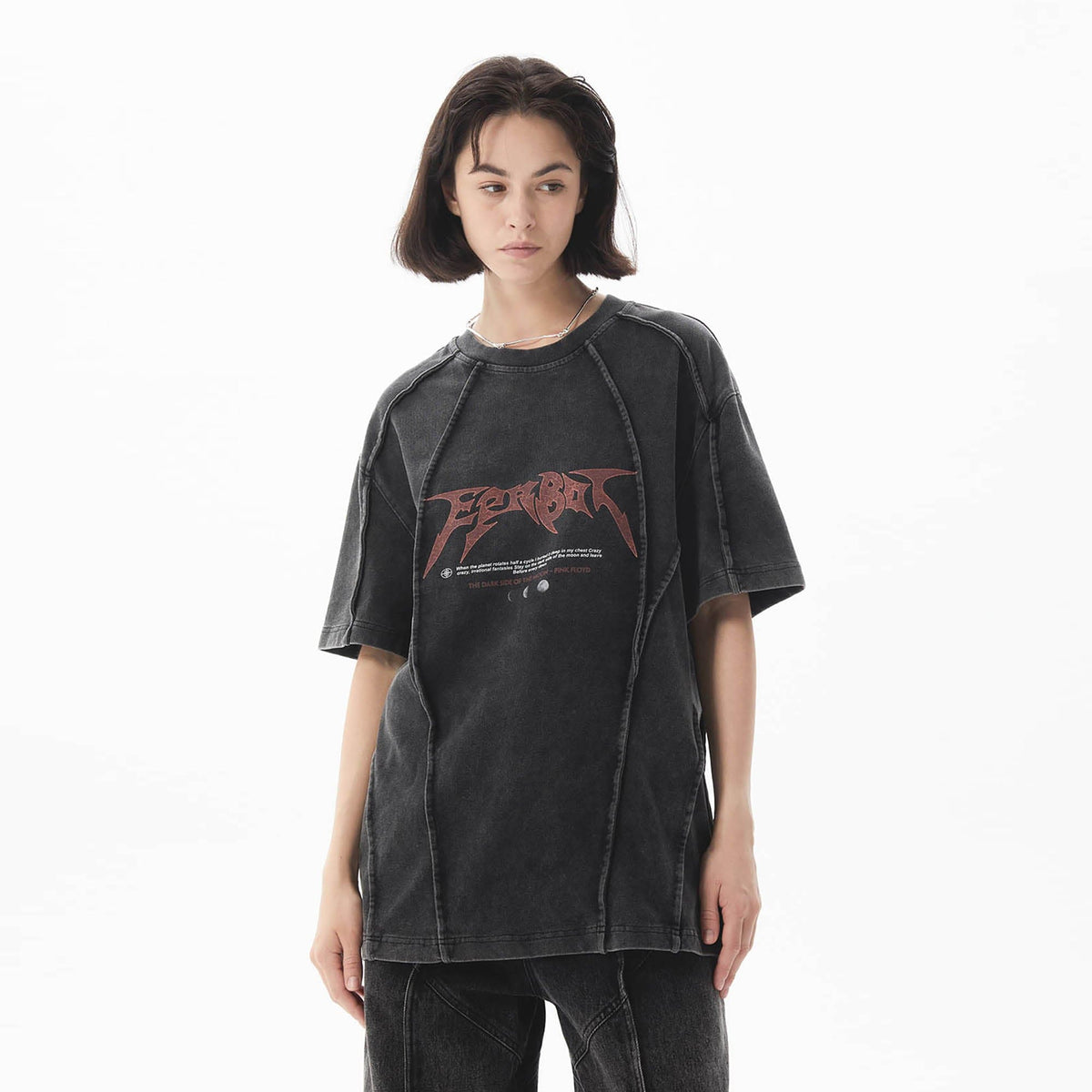 ERROR CODE ROBOT Mountain Moon Graphic Washed Spliced T-Shirt