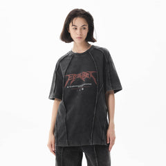 ERROR CODE ROBOT Mountain Moon Graphic Washed Spliced T-Shirt