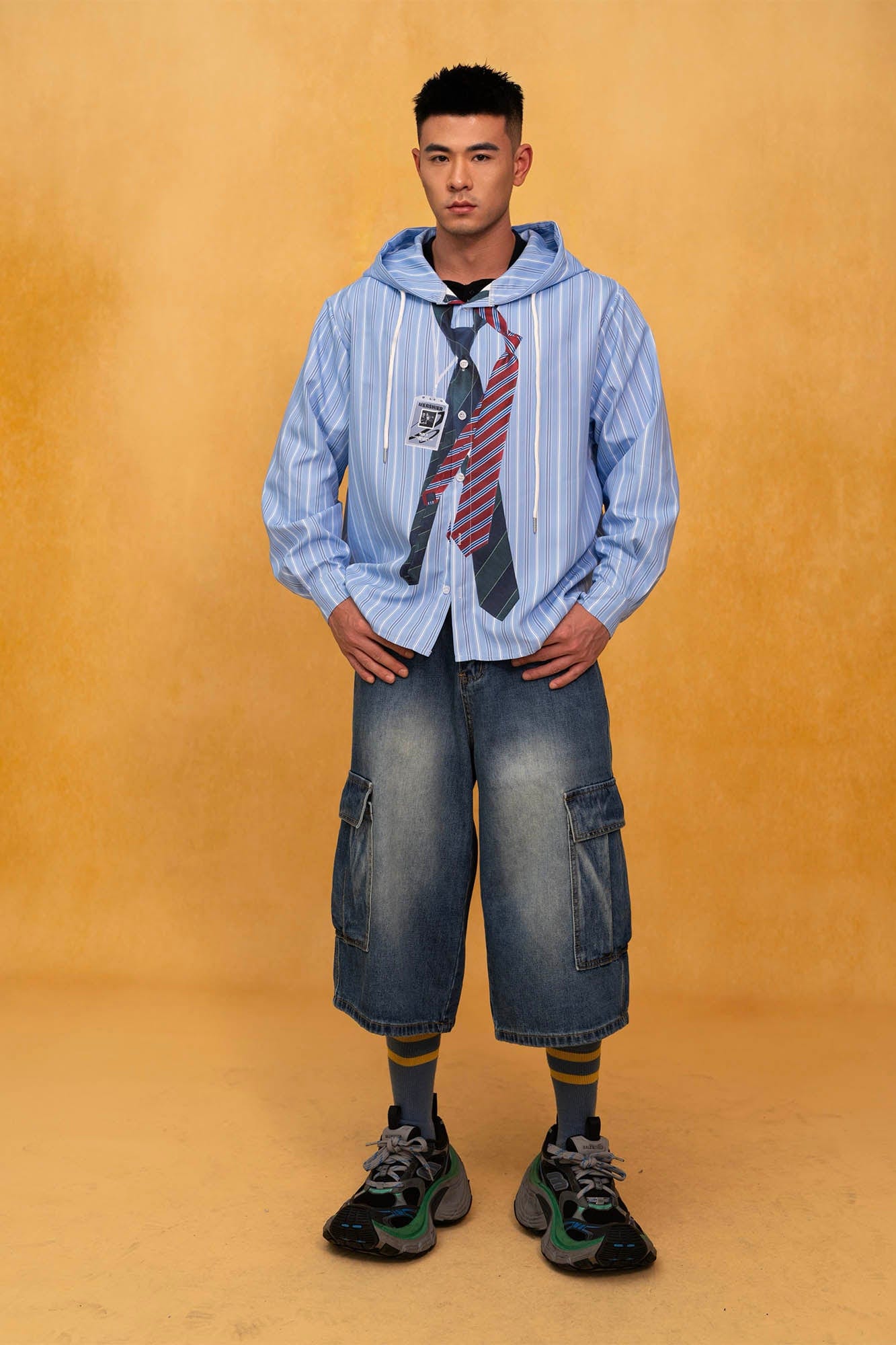 CLP Retro Multi-Pocket Knee-Length Denim Shorts