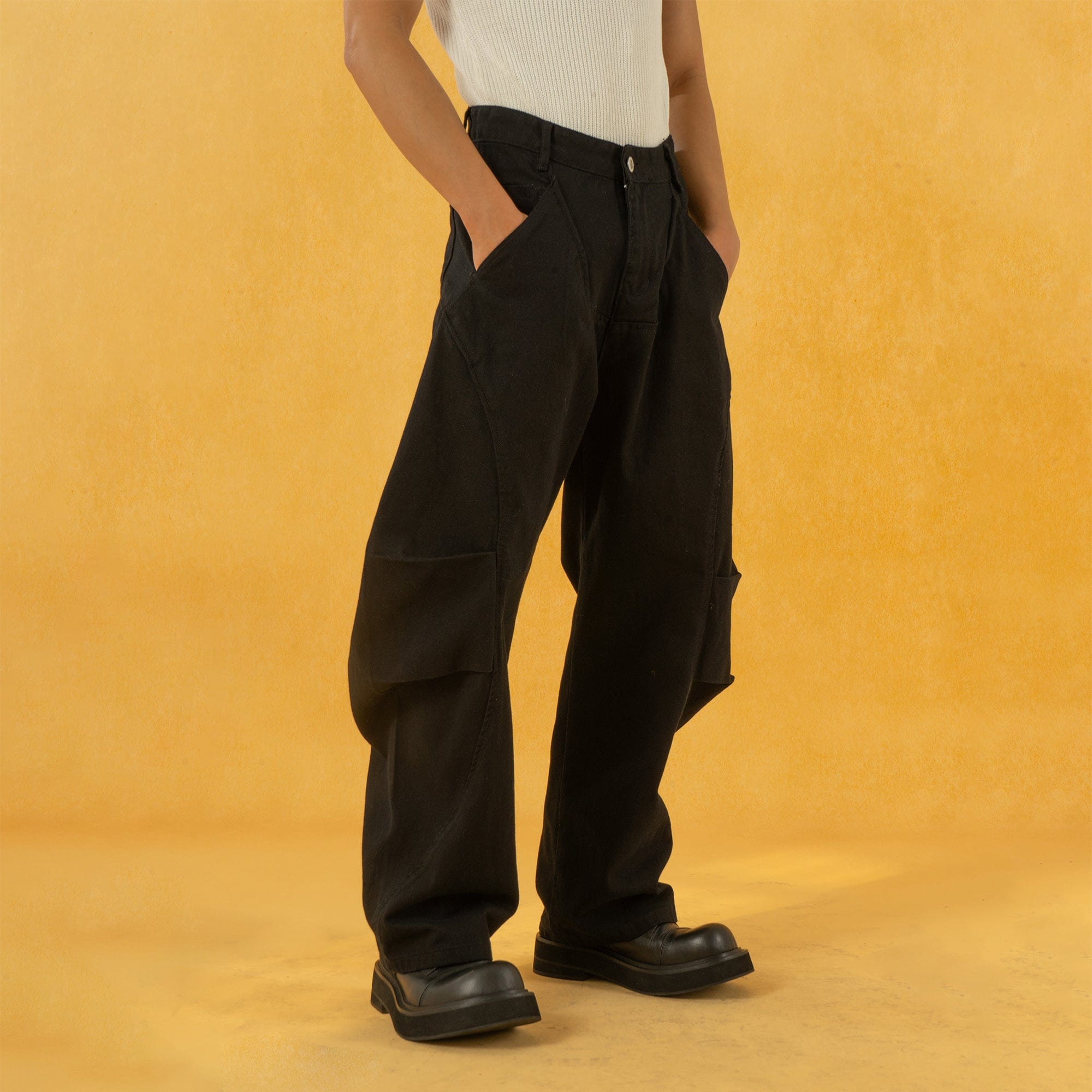 CLP Deconstructed Pleated Button Wide-Leg Pants