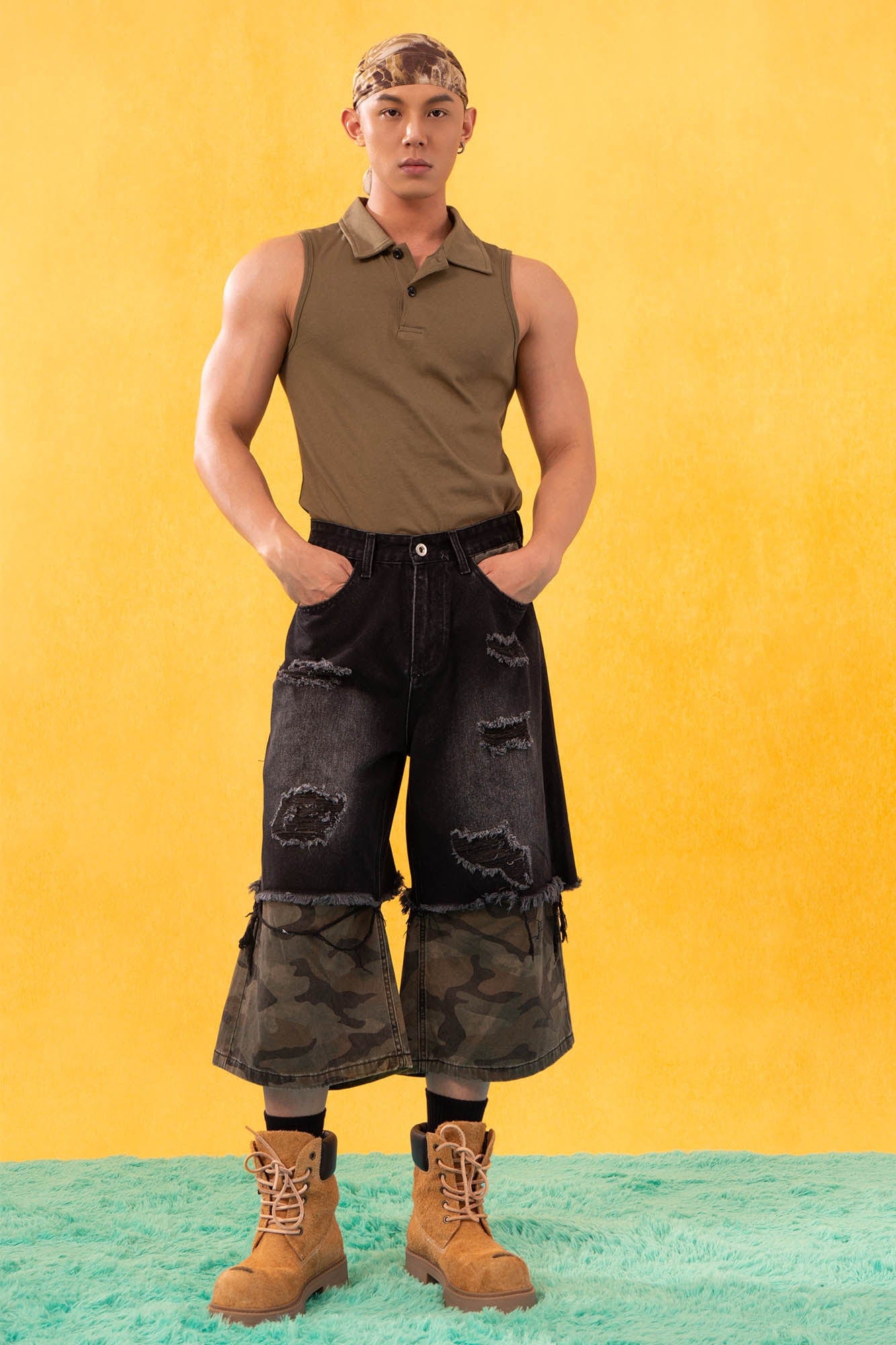 CLP Distressed Layered Camo Cargo Shorts