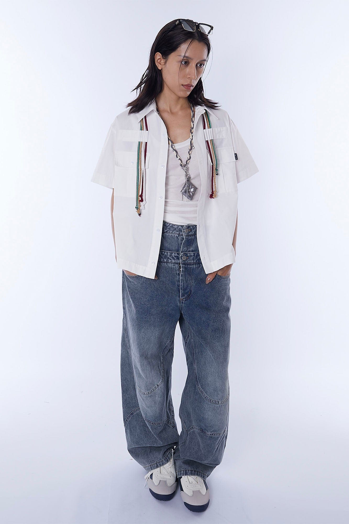 ASSEEN Cord Tassel Pocket Half Shirt