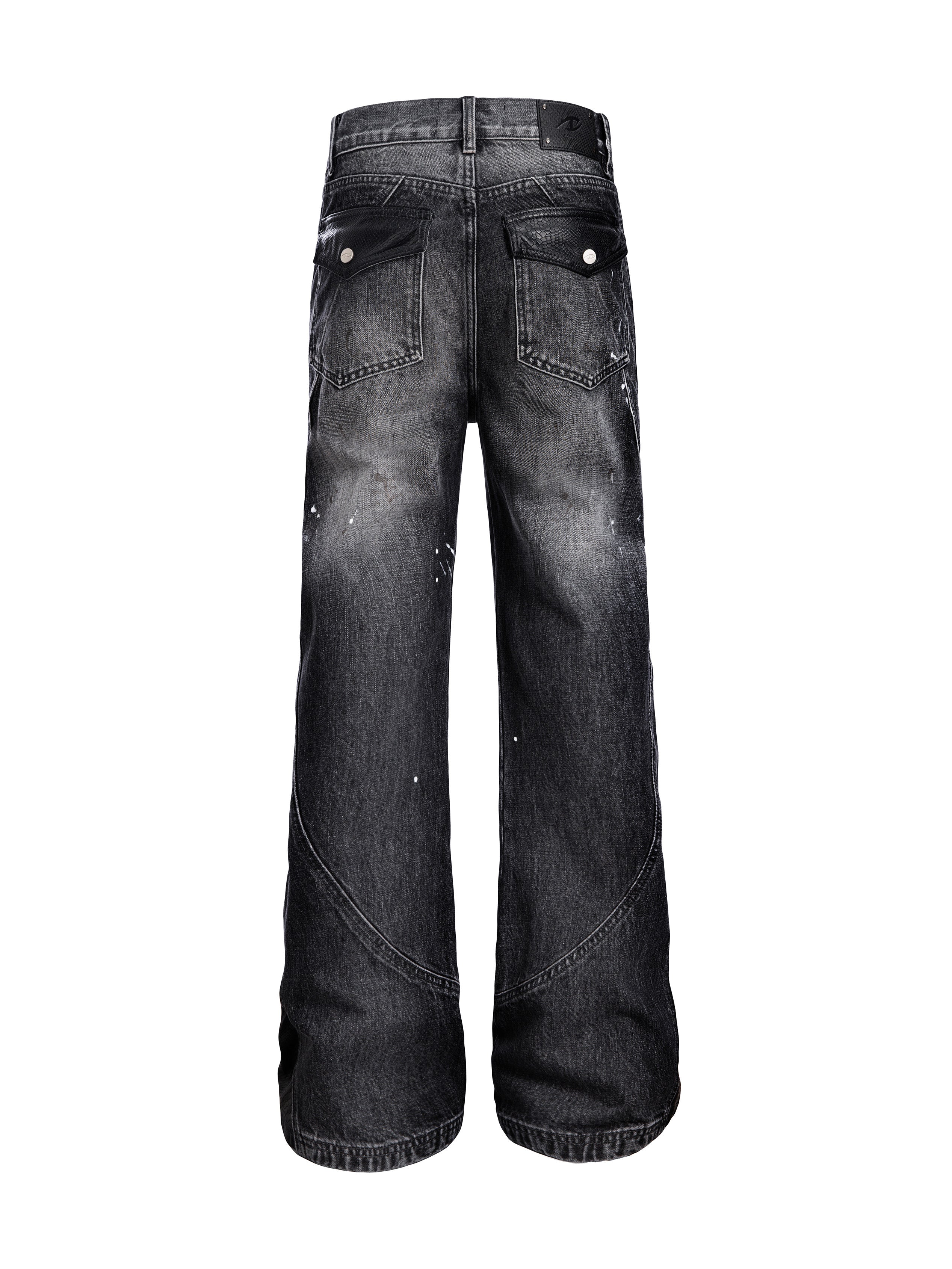 CATSSTAC Washed Panel Paint-Stain Wide-Leg Jeans