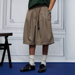 UNLIMITED MOTE Pleated Wide-Leg Drawstring Shorts Houndstooth