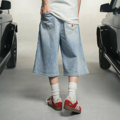 MAKEMORE Anime Sticker Washed Denim Shorts