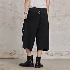 FACEONLAB Retro Pleated Raw-Edge Shorts