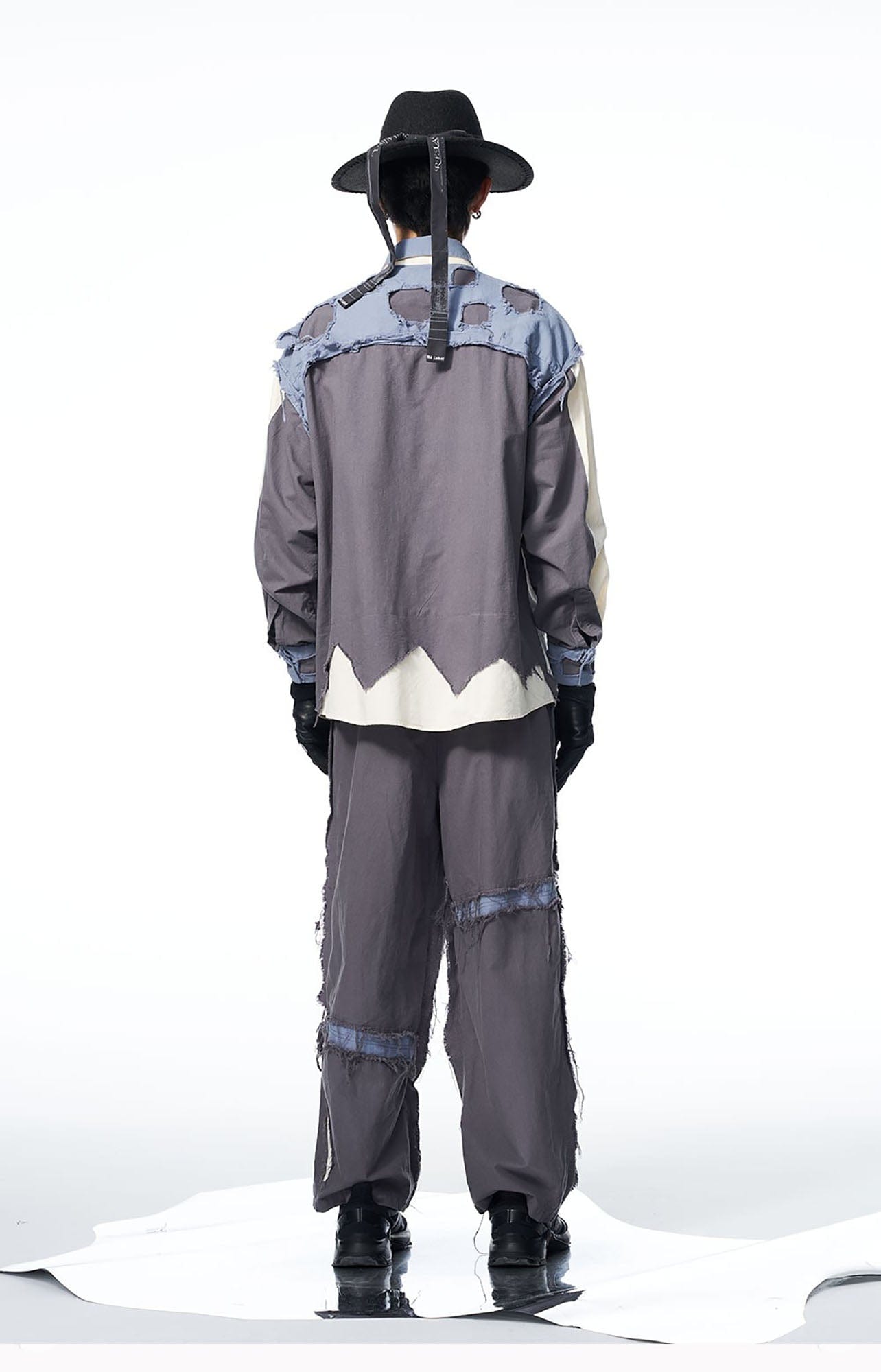 RELABEL Deconstructed Paneled Raw-Edge Frayed Shirt