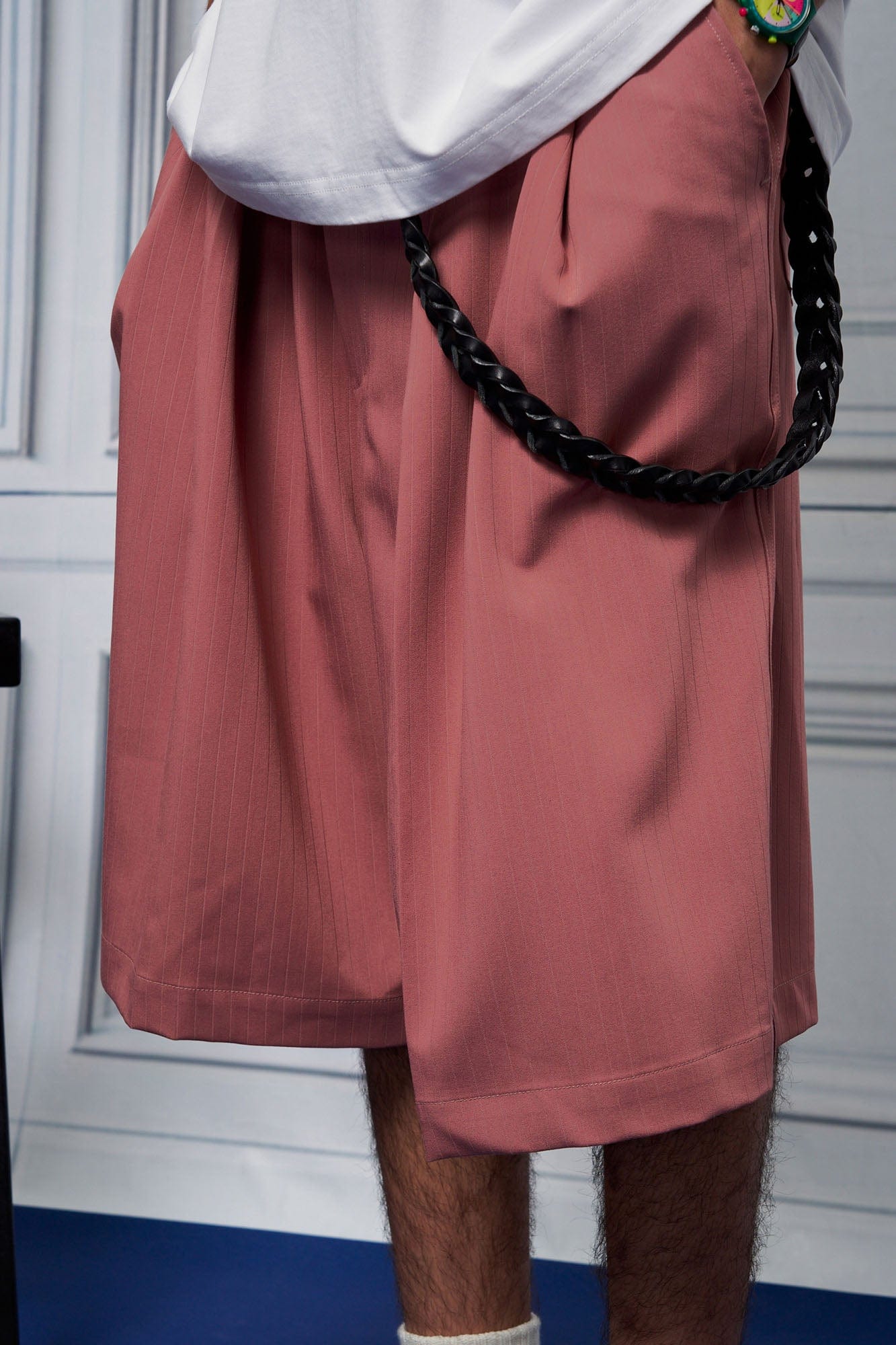 UNLIMITED MOTE Pleated Wide-Leg Drawstring Shorts Rose Pink