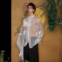 JIECHI Pearl Embroidered Layered Ribbon Organza Shirt