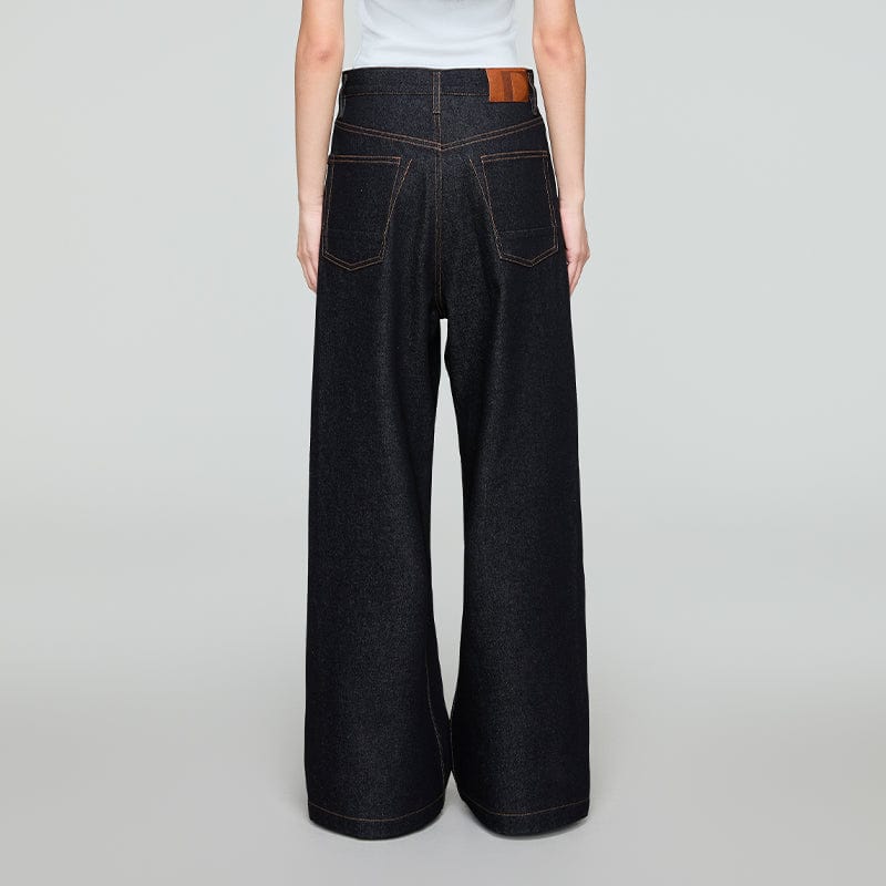 OPICLOTH Retro Washed Pleated Wide-Leg Jeans