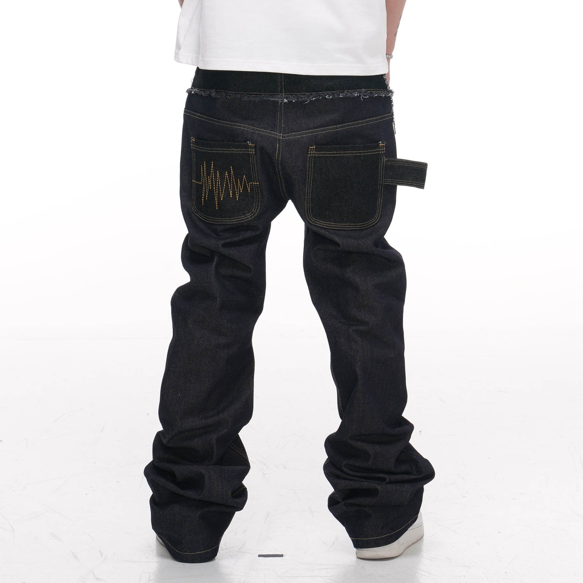 PHANTOMHUNTER Double-Waist Spliced Straight-Leg Fitted Jeans
