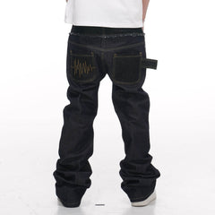 PHANTOMHUNTER Double-Waist Spliced Straight-Leg Fitted Jeans