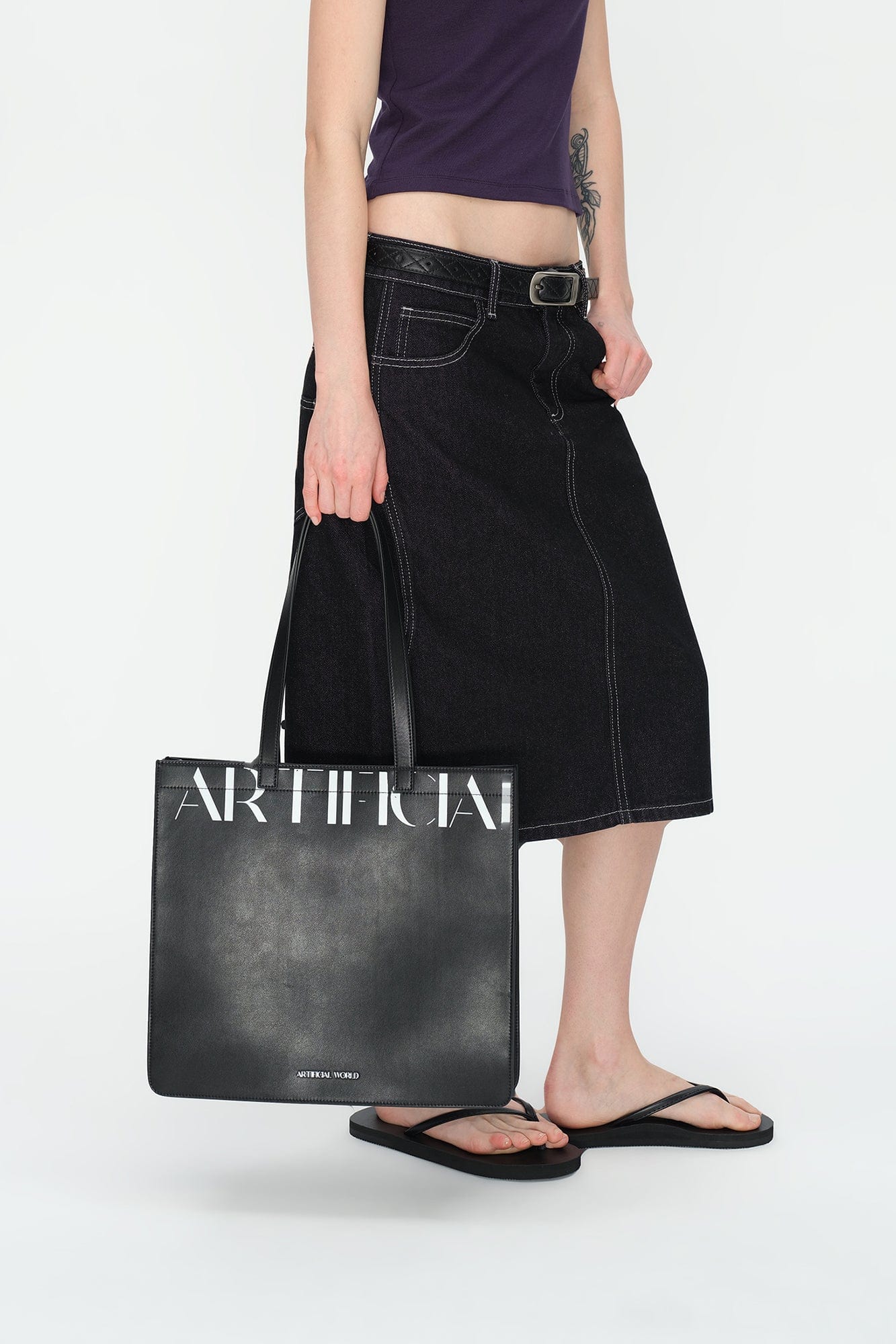 ARTIFICIAL WORLD Logo Graphic Leather Tote Bag