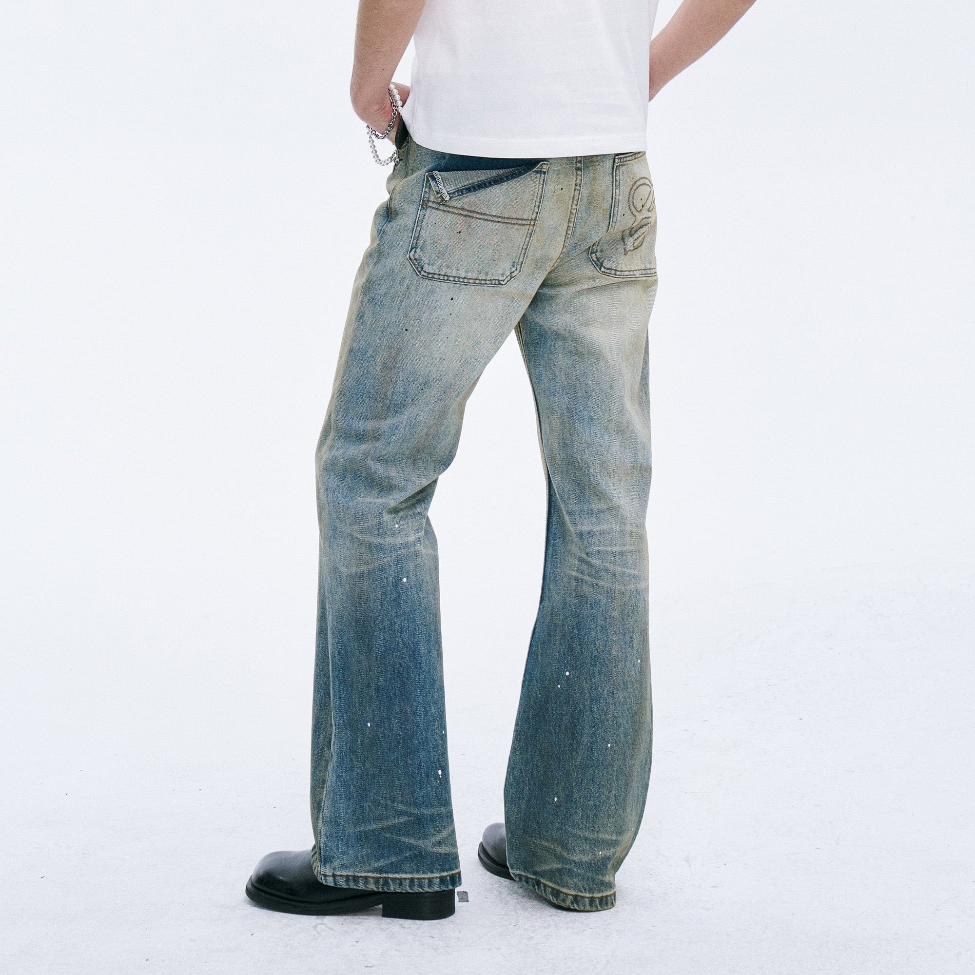 CATSSTAC Washed Sunfade Paint-Splatter Wide-Leg Jeans