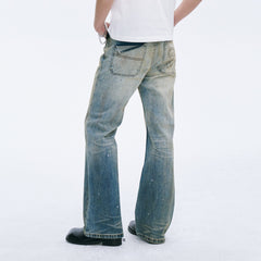 CATSSTAC Washed Sunfade Paint-Splatter Wide-Leg Jeans