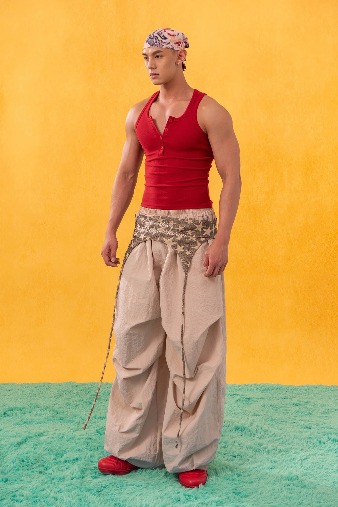 CLP Layered Crinkled Waist-Panel Parachute Pants