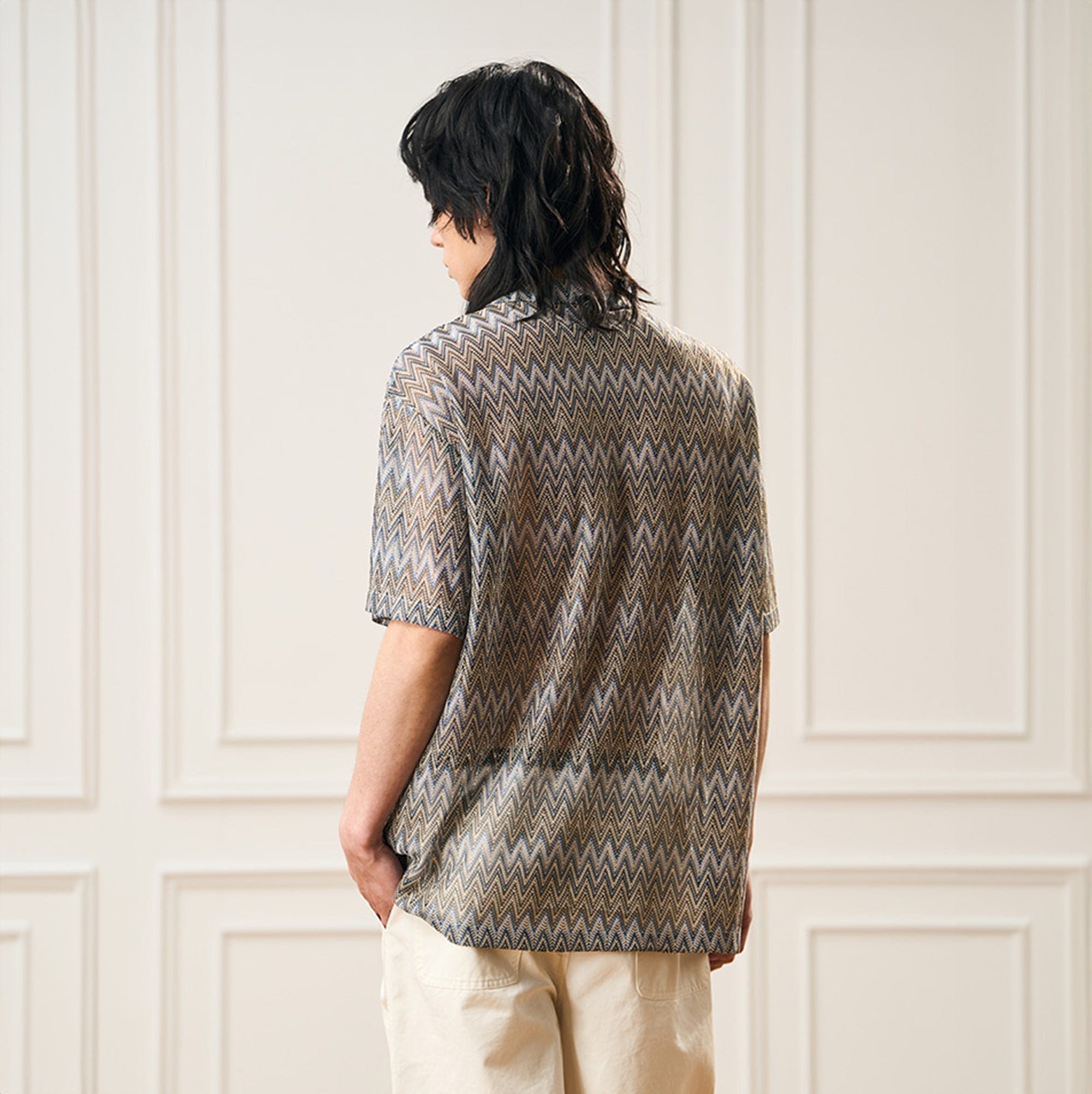 EPIC POETRY Geometric Ripple Knitted Half Shirt Sandstone