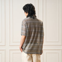EPIC POETRY Geometric Ripple Knitted Half Shirt Sandstone