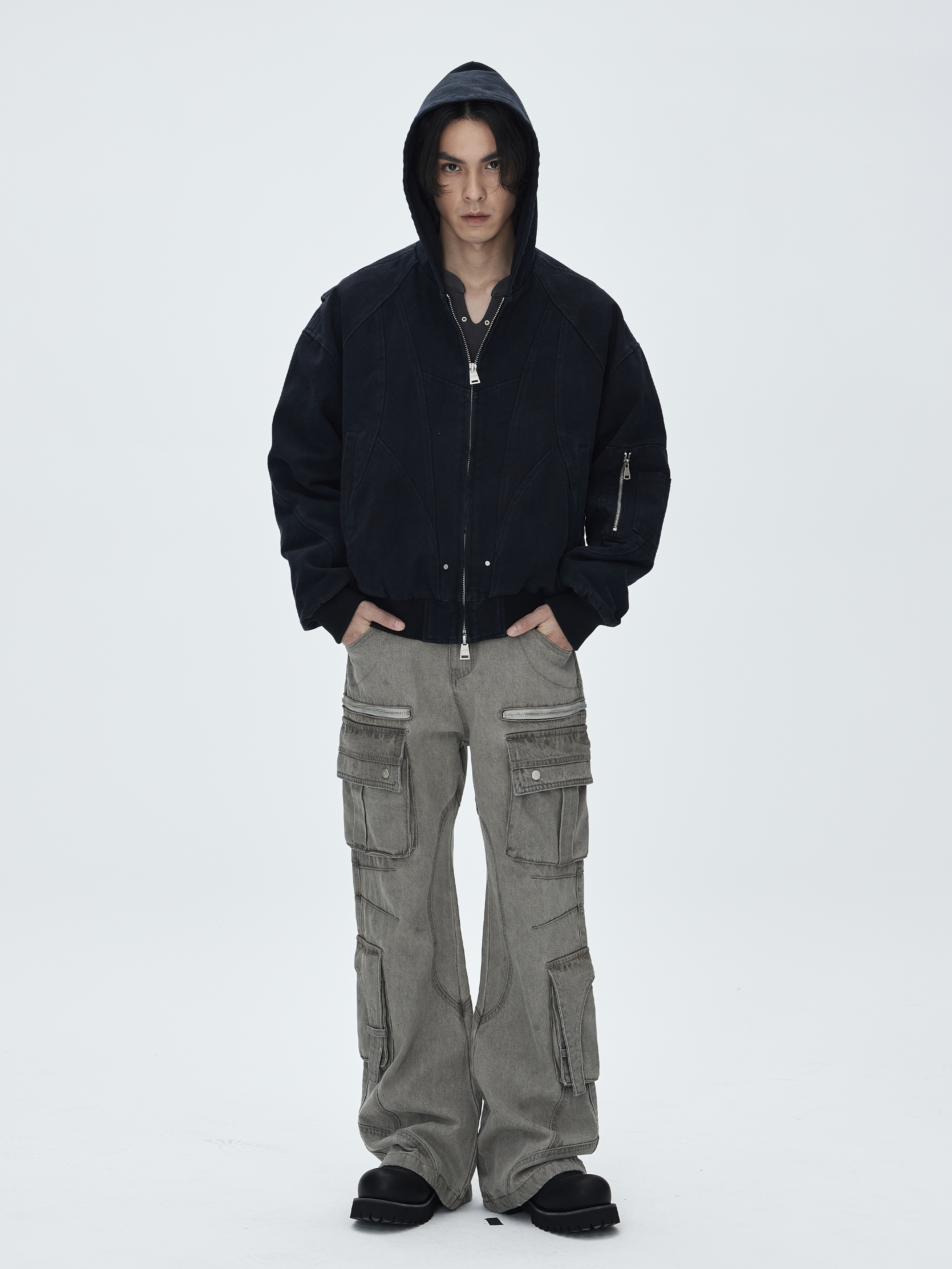 CATSSTAC Washed Multi-Pocket Utility Straight-Leg Jeans