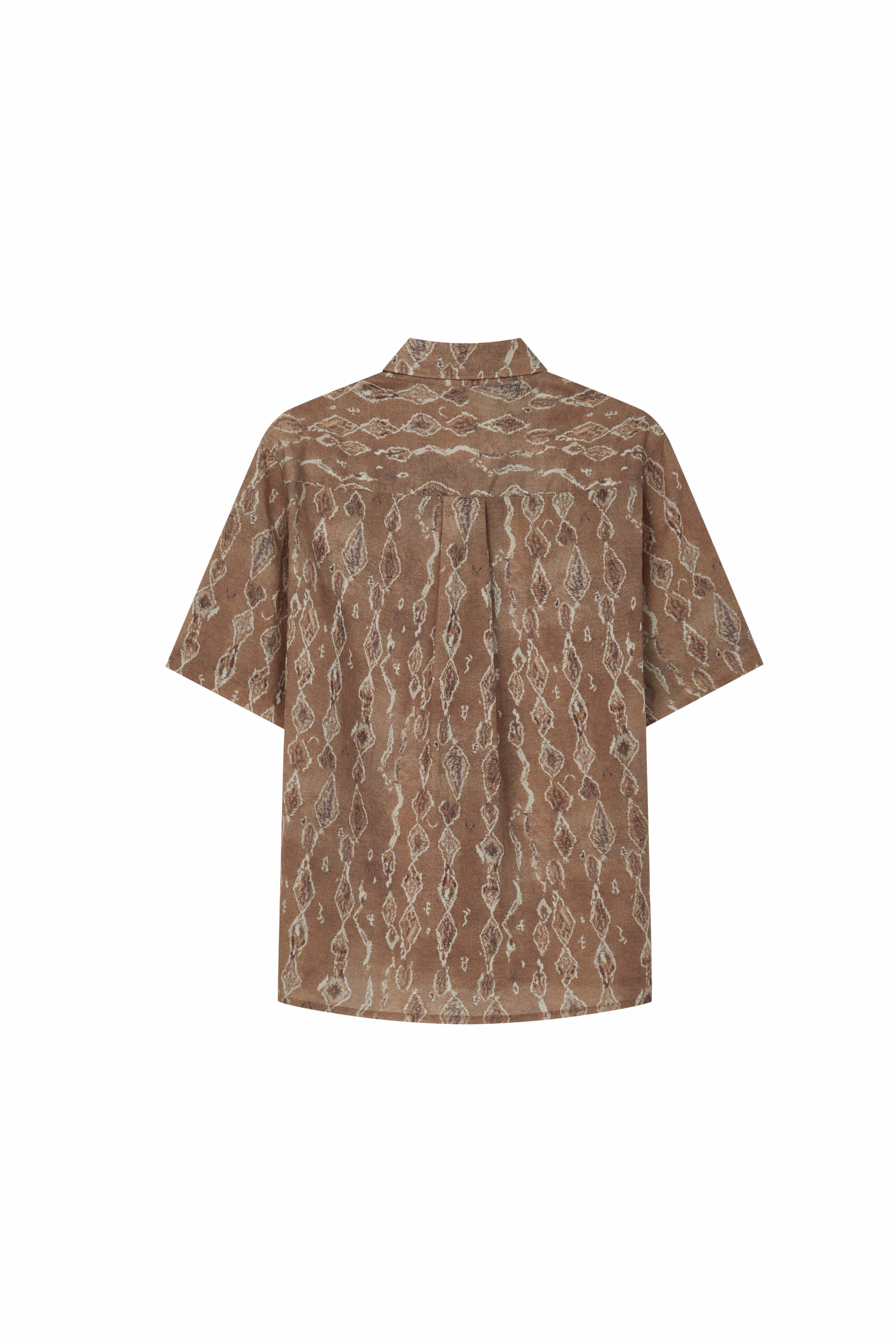 OPICLOTH Retro Woodgrain Full-Print Ruffle Half Shirt