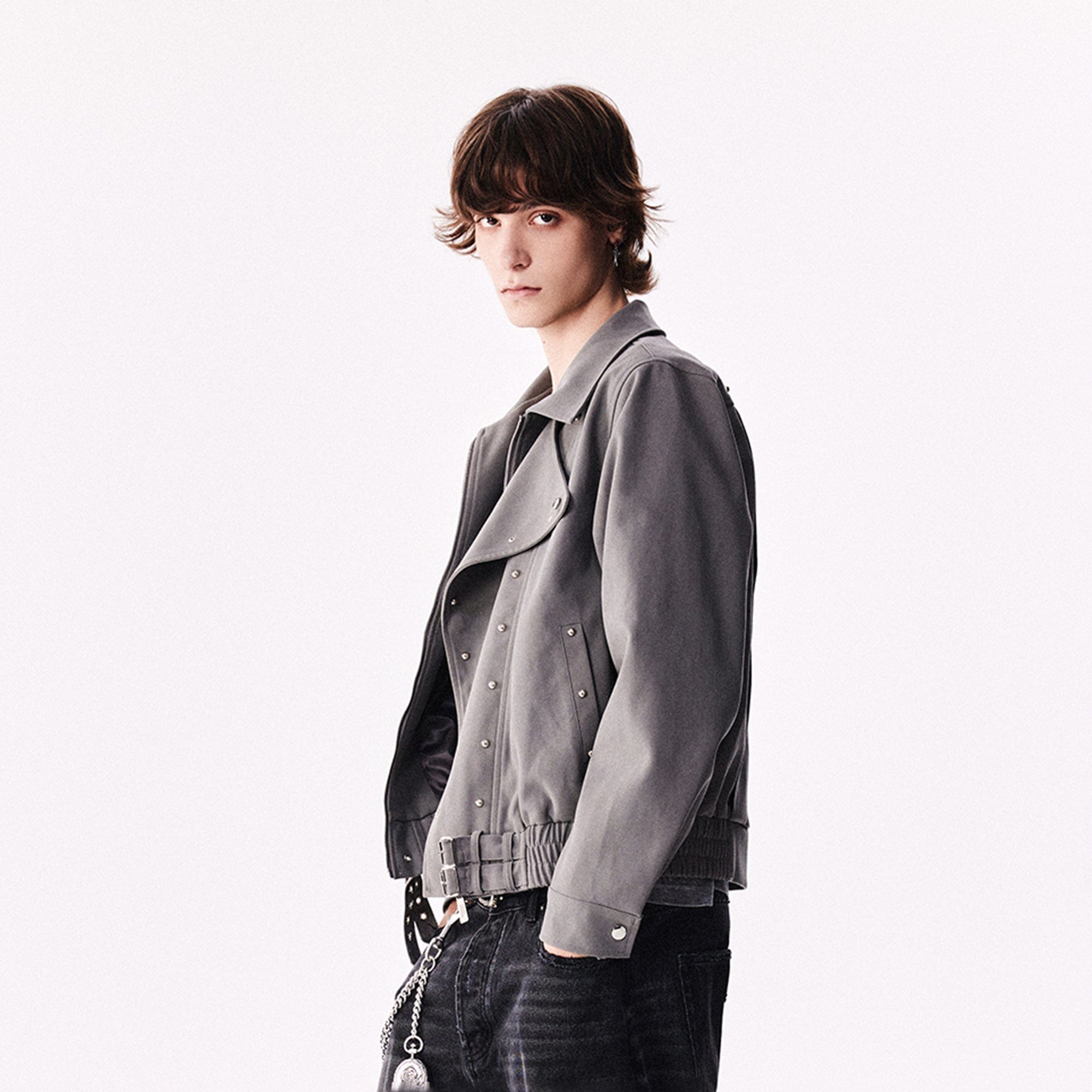 RICHILL Faux Suede Asymmetrical Zipper Rivet Jacket