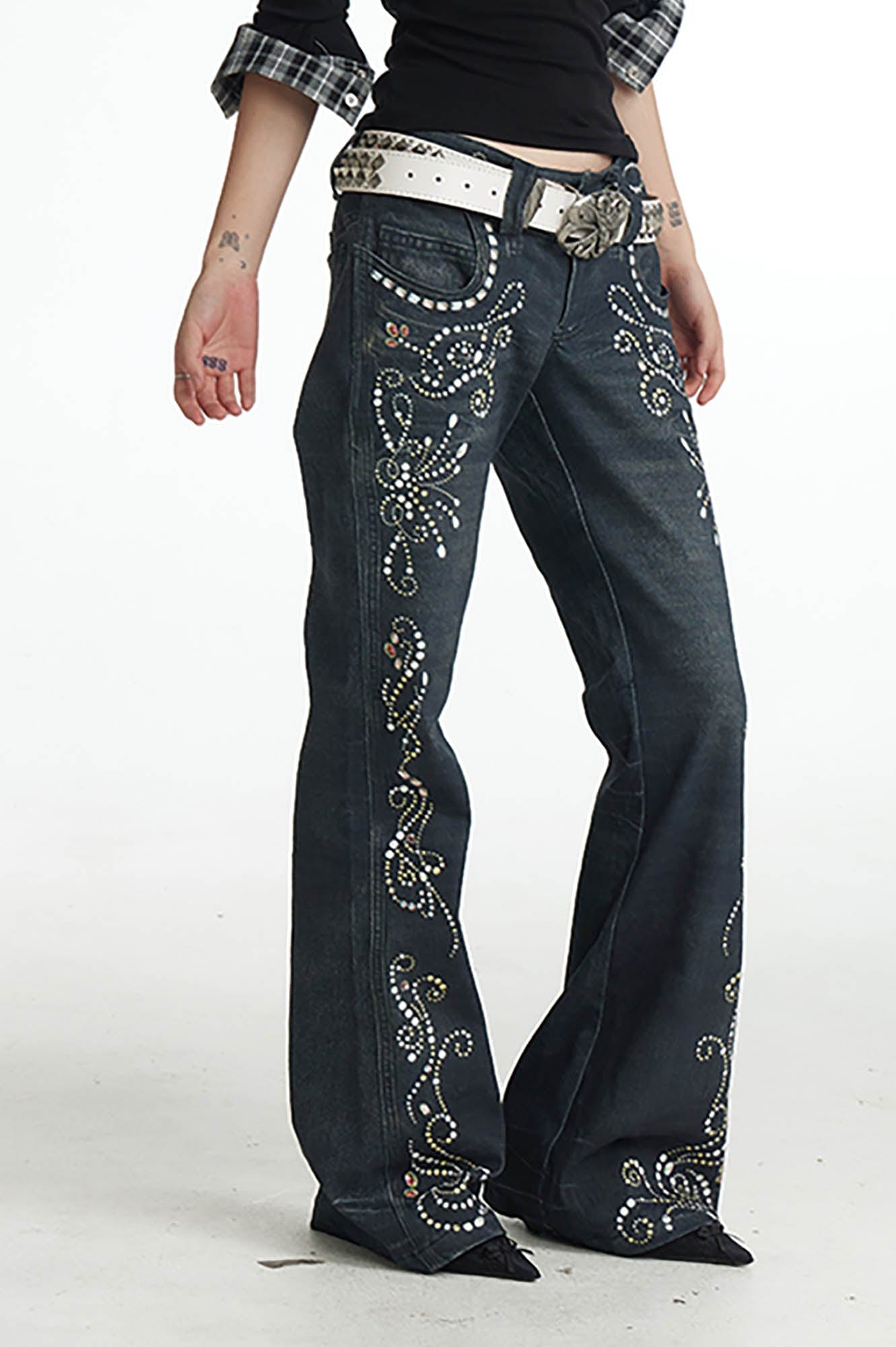 DND4DES×Faychui Retro Gemstone Graphics Flared Jeans