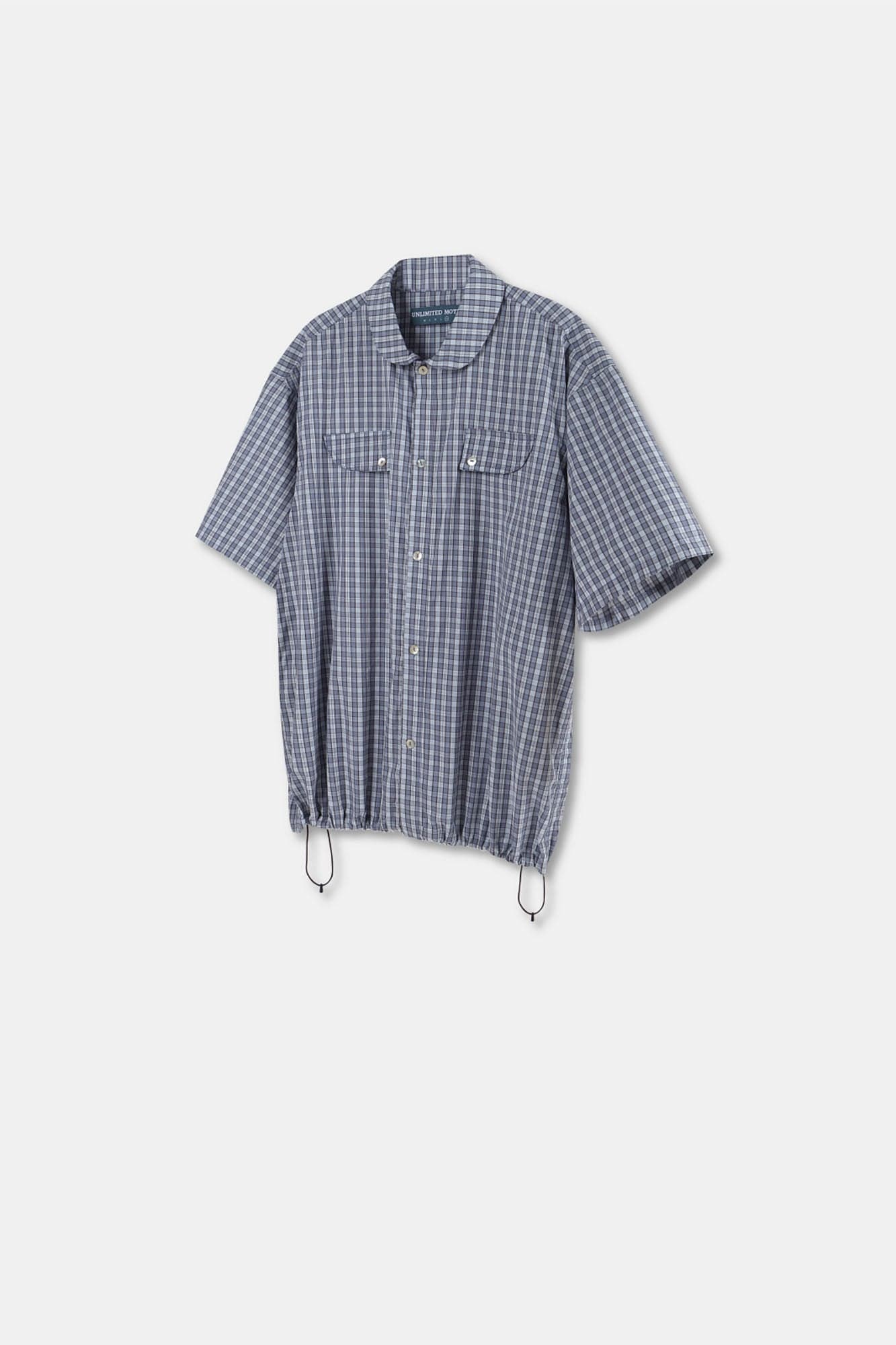 UNLIMITED MOTE Drawstring Hem Plaid Peter Pan Collar Half Shirt