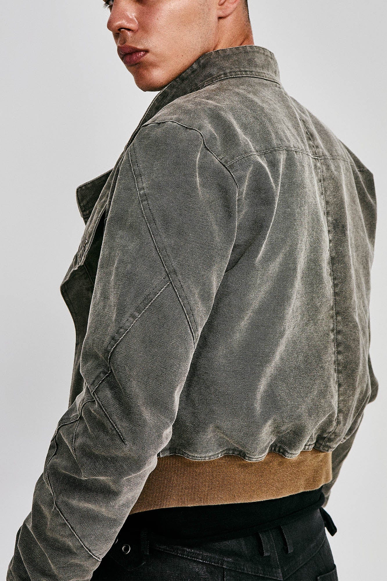 FLYERRER Asymmetrical Distressed Cropped Denim Jacket