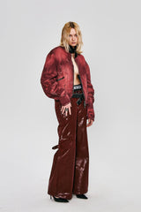 FLYERRER Distressed Curved Spliced Jacket Burgundy