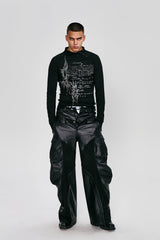 FLYERRER Gothic Script Graphic Asymmetrical Button Long-Sleeve Tee