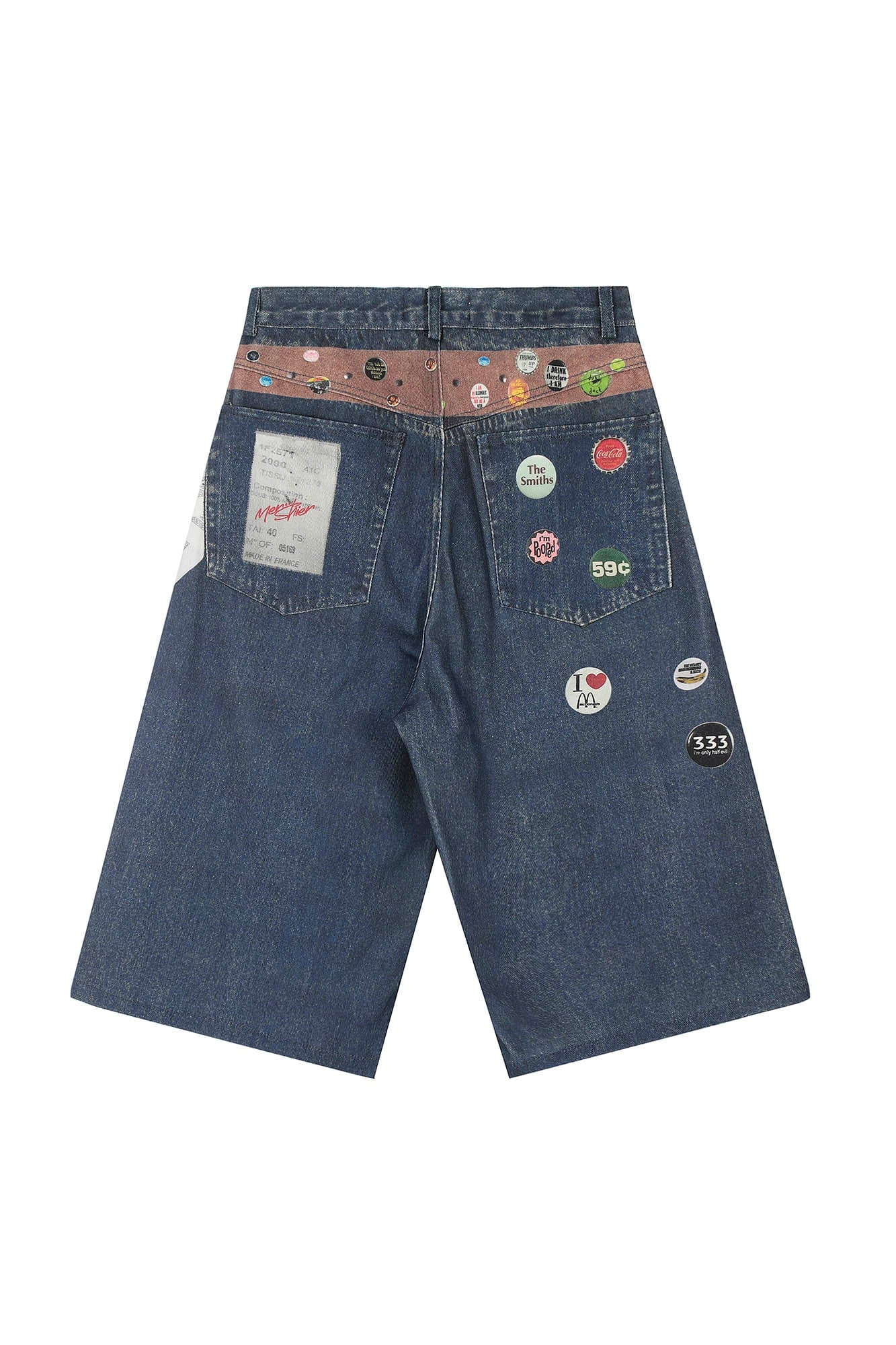 CLP Badge Belt Graphic Cropped Denim Shorts