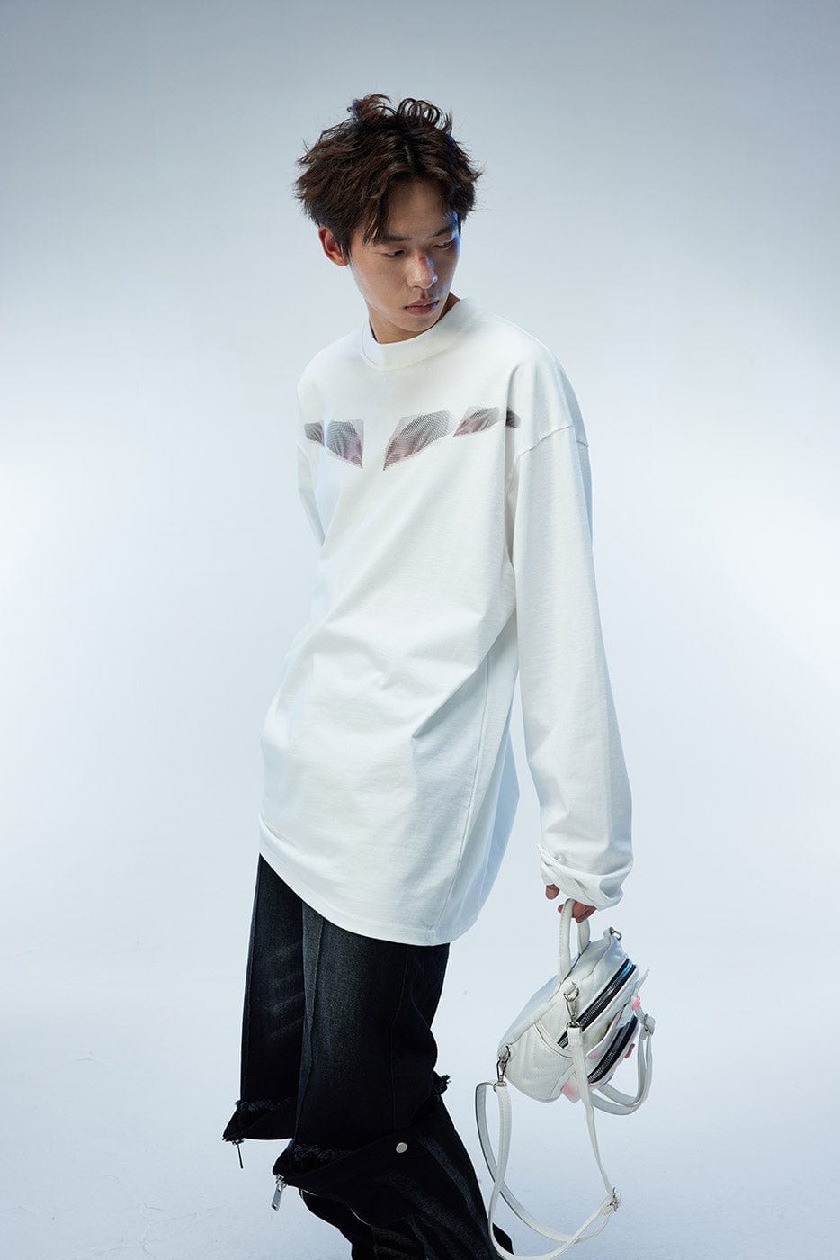 WHISTLEHUNTER Misaligned Hallucination Faux Leather Logo L/S Tee