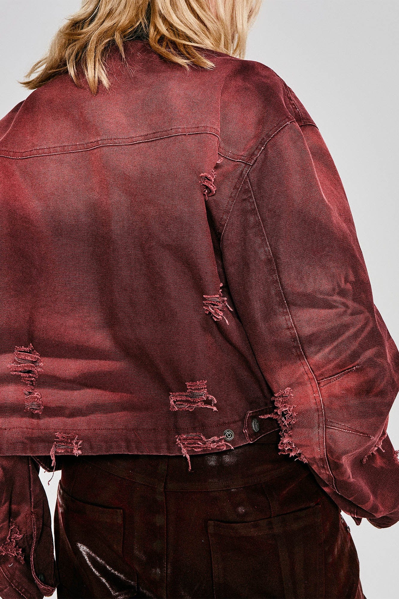 FLYERRER Distressed Curved Spliced Jacket Burgundy
