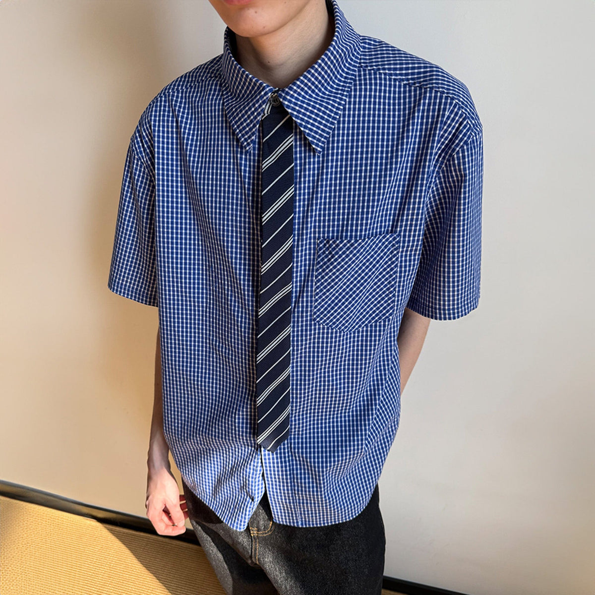 KREATE Preppy Half-Sleeve Shirt with Tie
