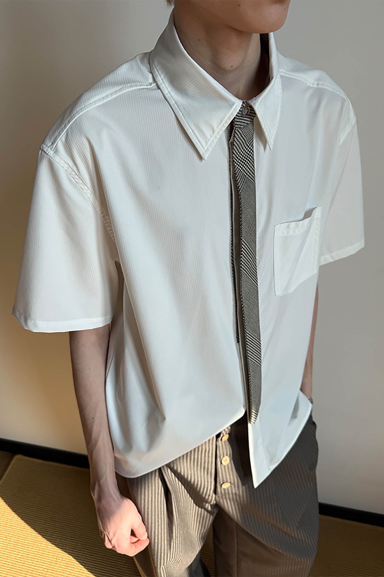KREATE Preppy Half-Sleeve Shirt with Tie