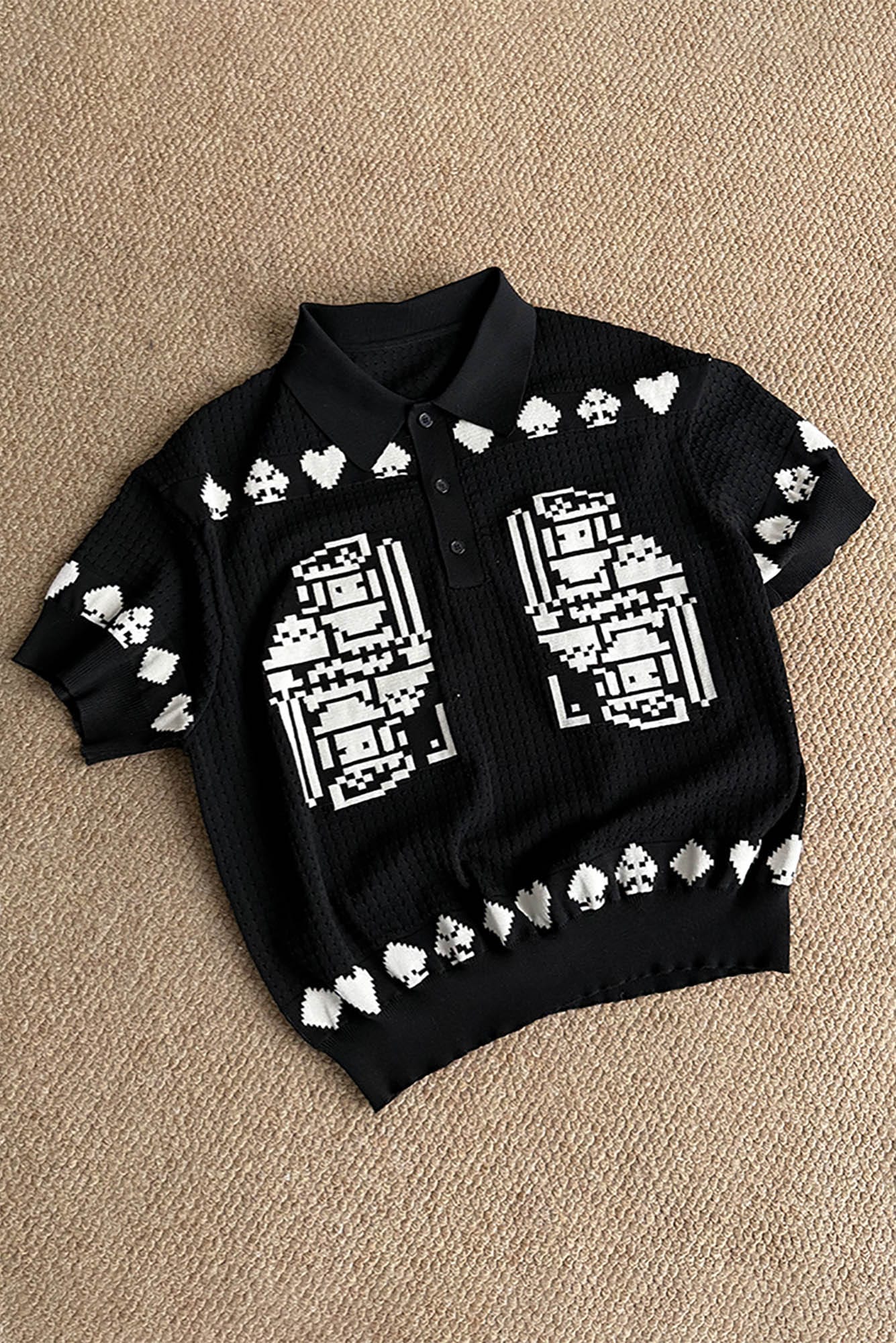 KREATE Pixel Poker Knitted Mesh Polo Half-Sleeve Shirt