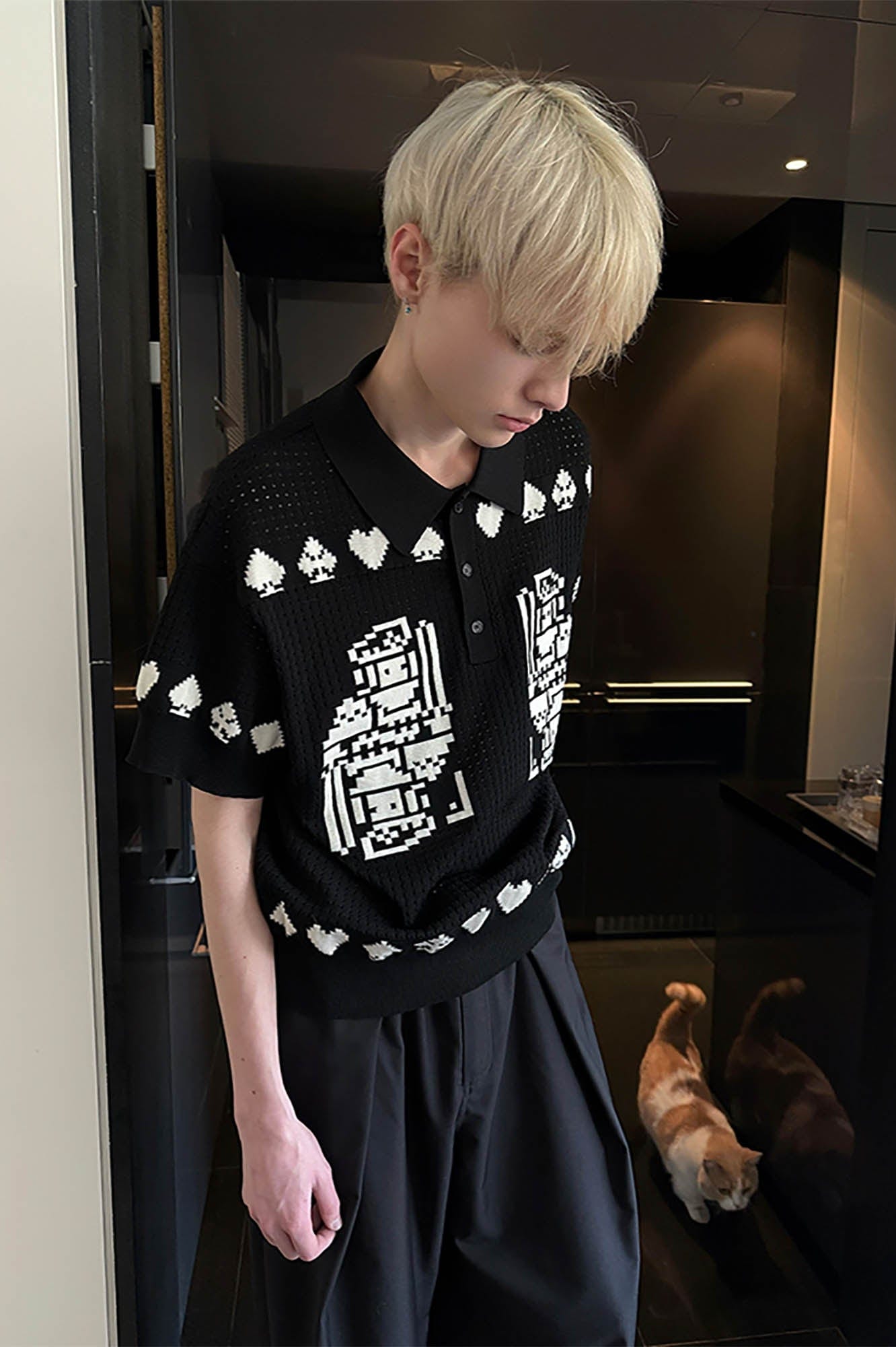 KREATE Pixel Poker Knitted Mesh Polo Half-Sleeve Shirt