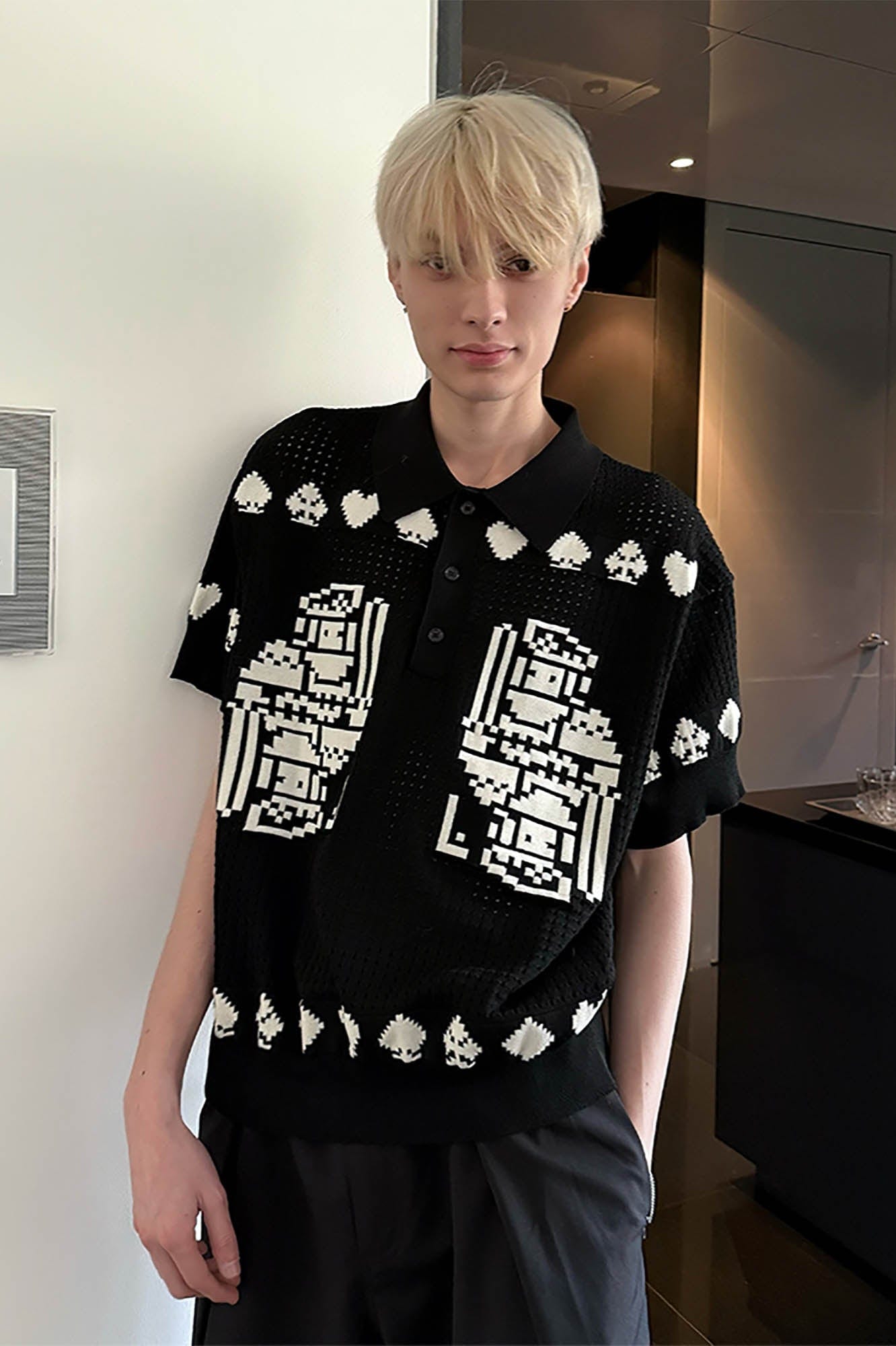KREATE Pixel Poker Knitted Mesh Polo Half-Sleeve Shirt