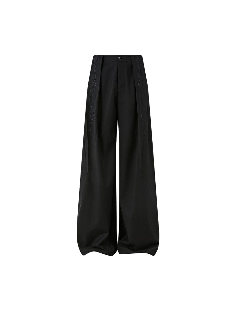 KREATE Rose Embroidered Pleated Straight-Leg Trousers