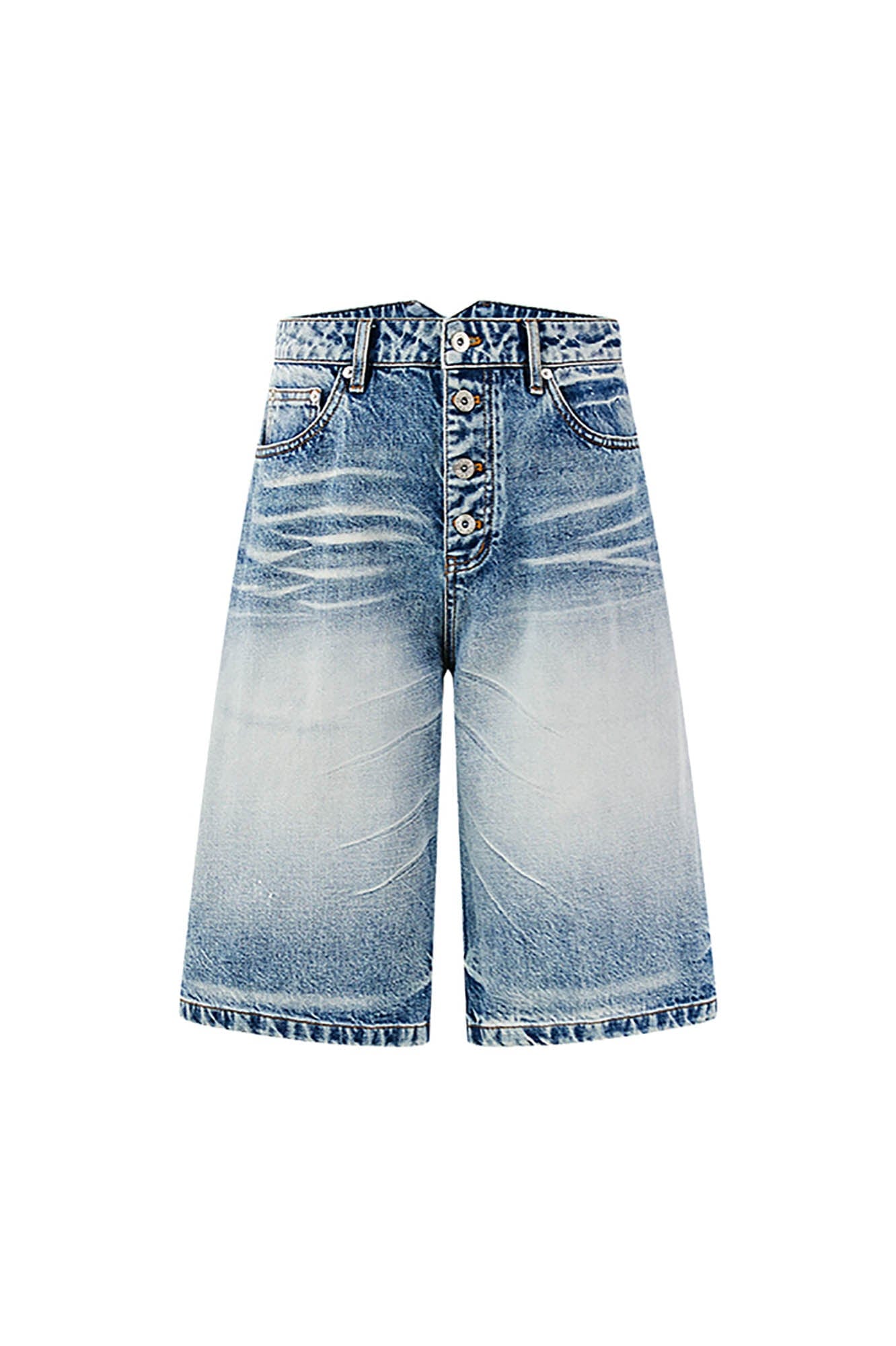 KREATE Retro Washed Button-Up Fuji-San Denim Shorts