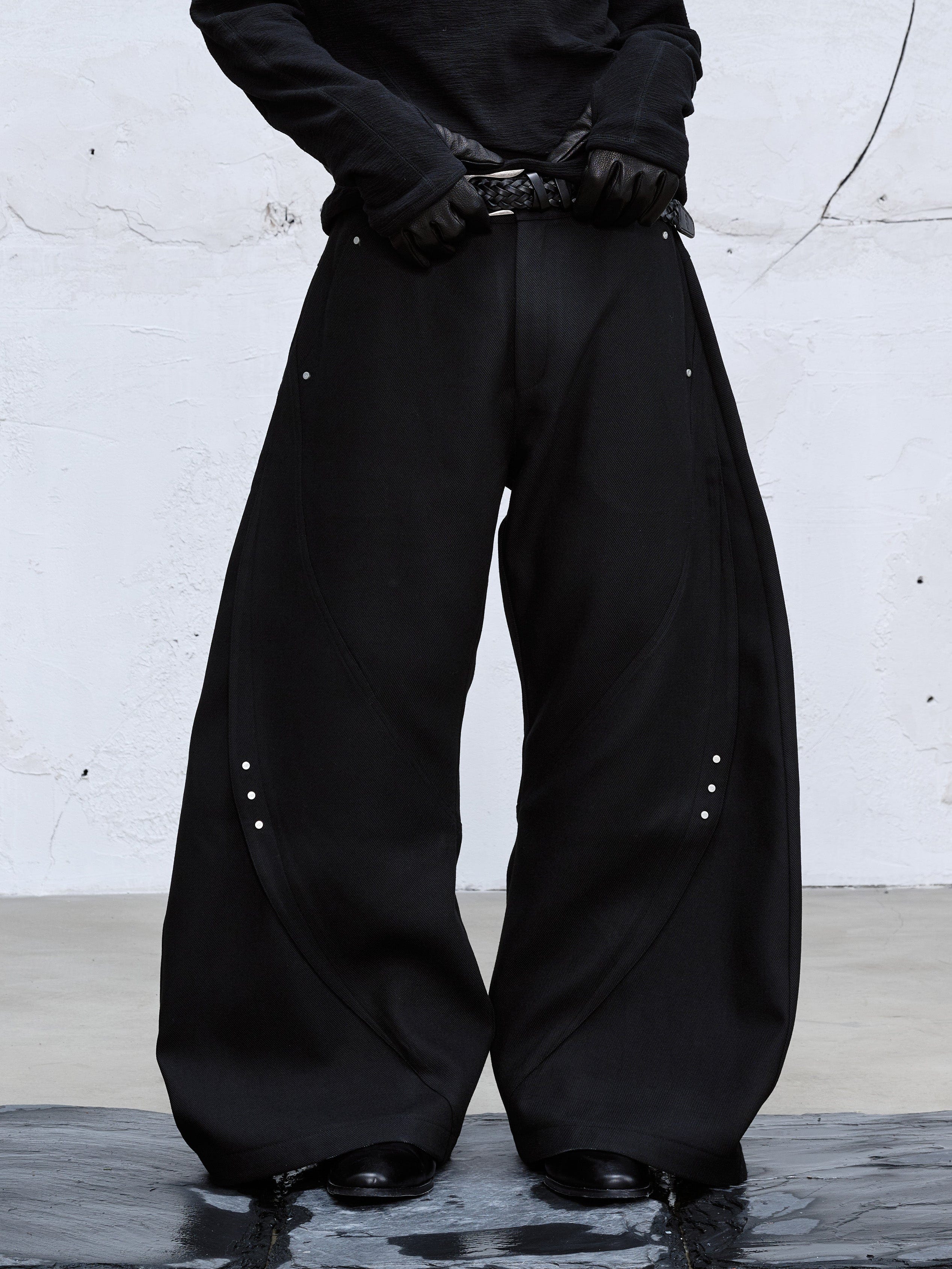 CATSSTAC Curved Draped Wide-Leg Trousers