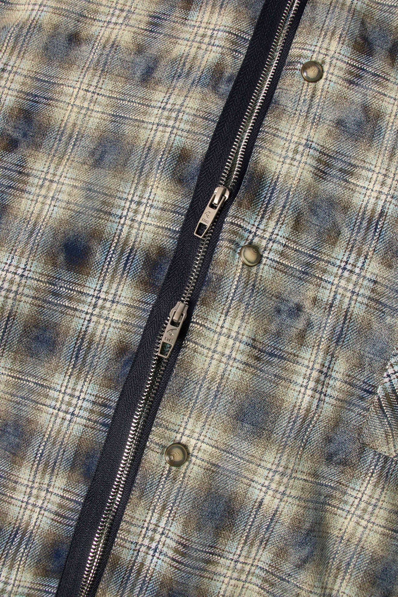 RELABEL Tie-dye Plaid Dual Closure Frayed Shirt
