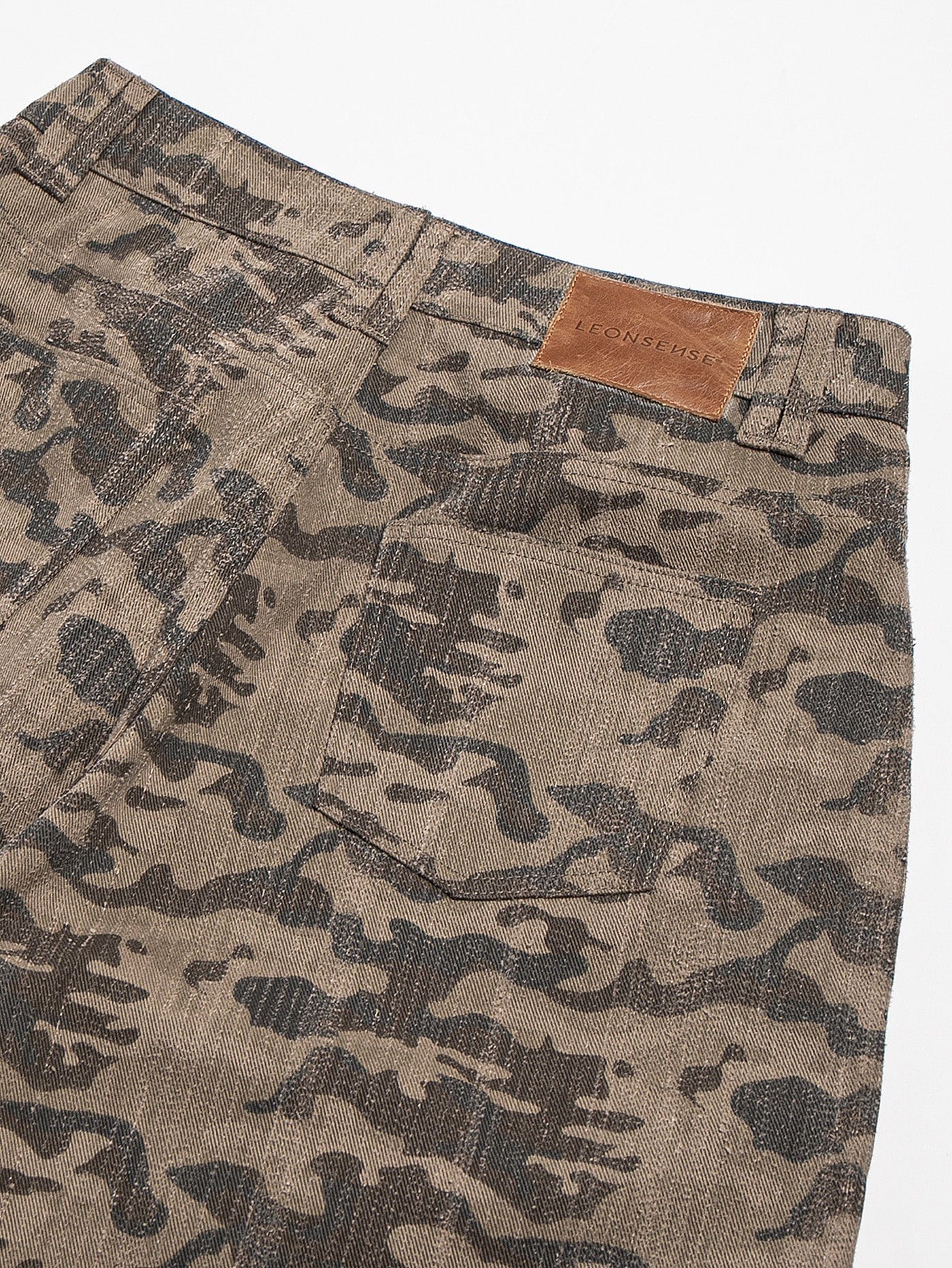 LEONSENSE Deconstructed Camo Cargo Shorts