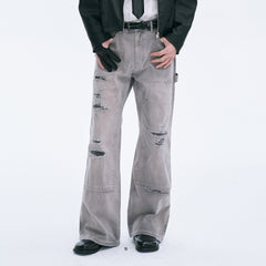 CATSSTAC Distressed Double-Knee Carpenter Straight-Leg Jeans Gray