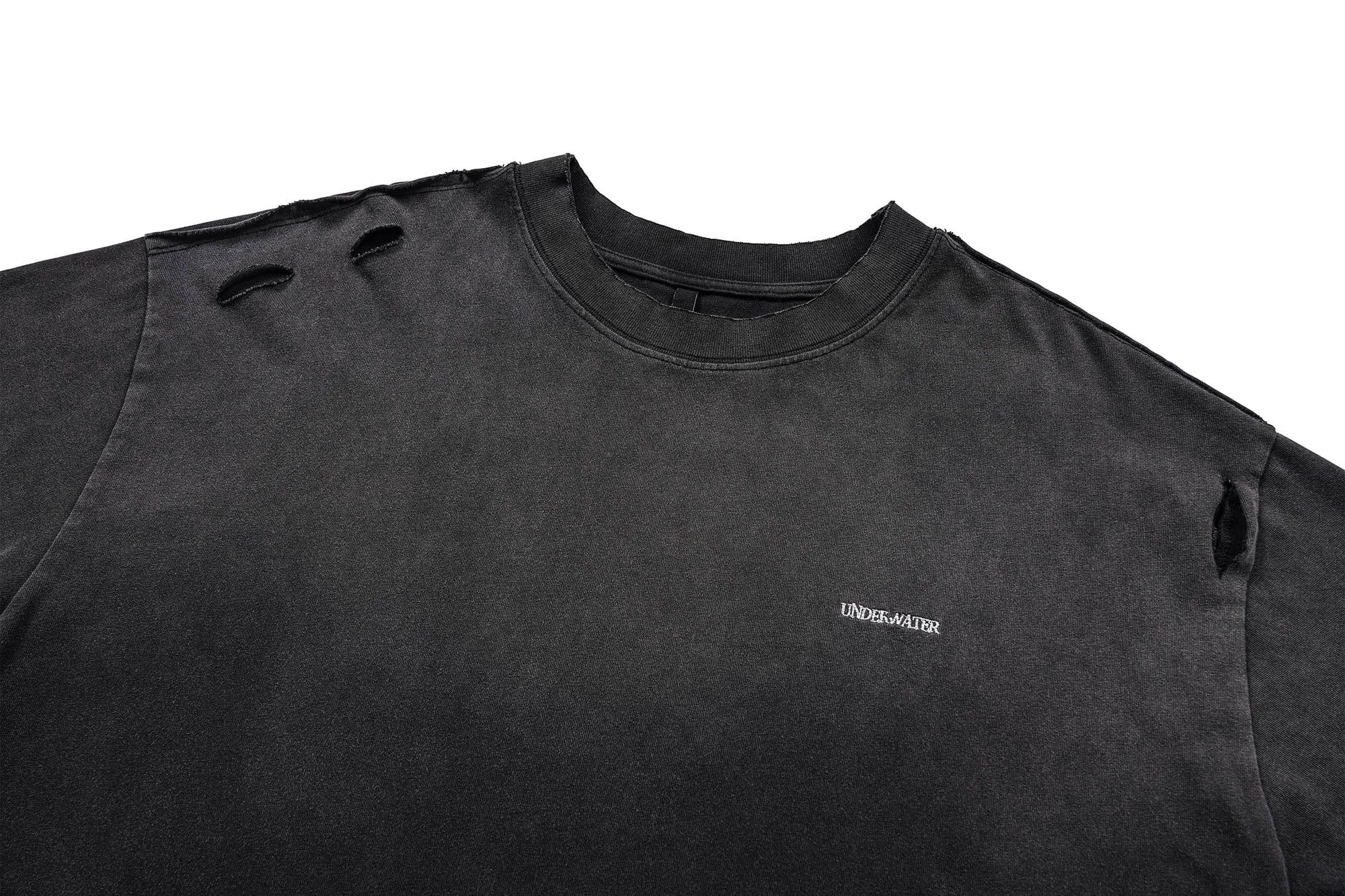 UNDERWATER Washed Ripped Gradient T-Shirt Black