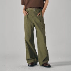 GONGHE REPUB Arc Spliced Strap Belt Pants
