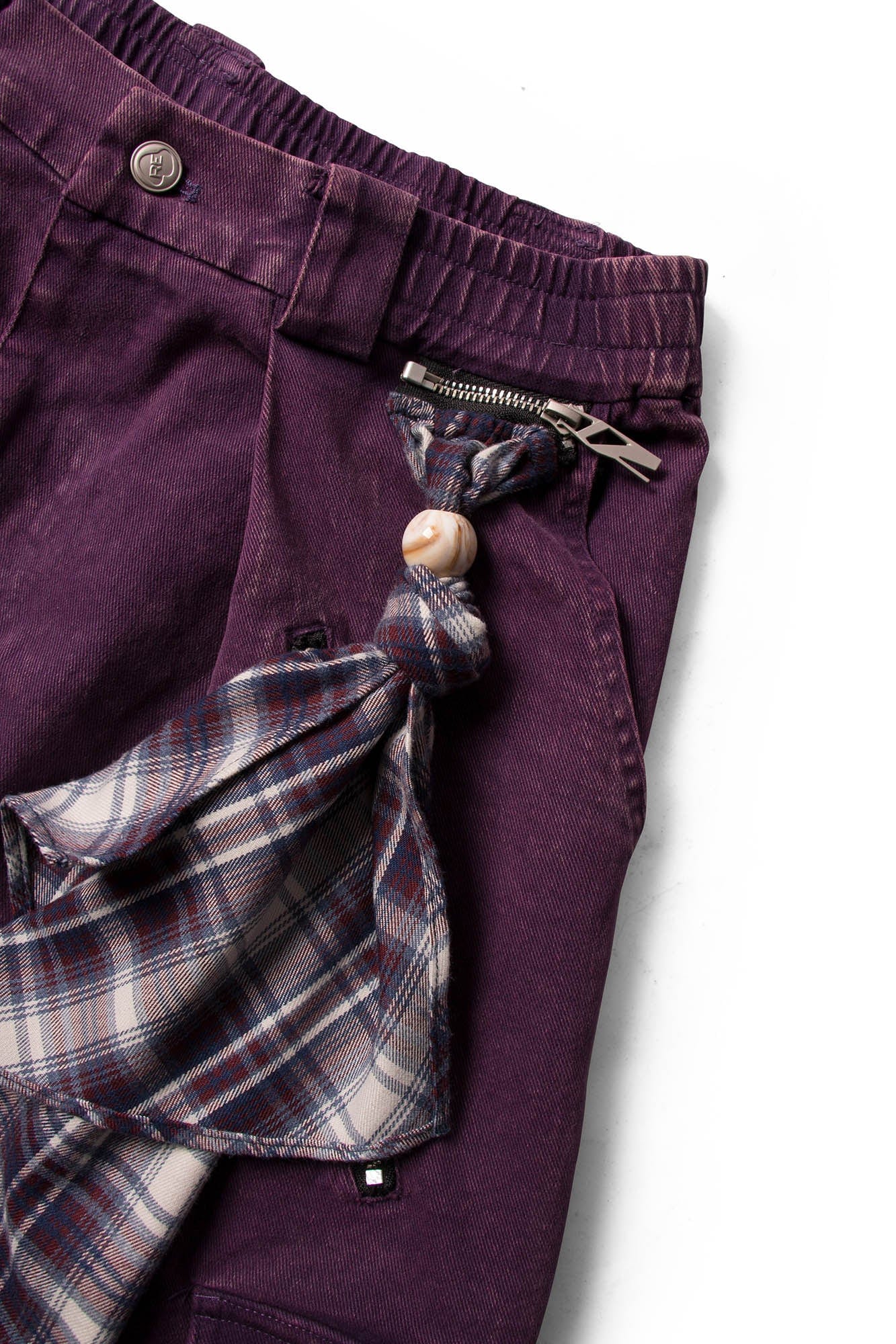 RELABEL Detachable Scarf Washed Multi-Pocket Wide-Leg Shorts